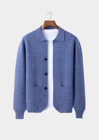Herren Hemdjacke aus Strick mit Knopfleiste und Aufgesetzten Taschen