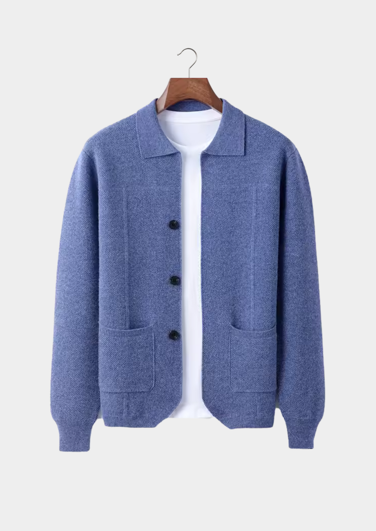 Herren Hemdjacke aus Strick mit Knopfleiste und Aufgesetzten Taschen