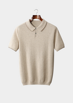 Herren Feinstrick-Poloshirt mit Kontrastpaspel und Kurzen Ärmeln