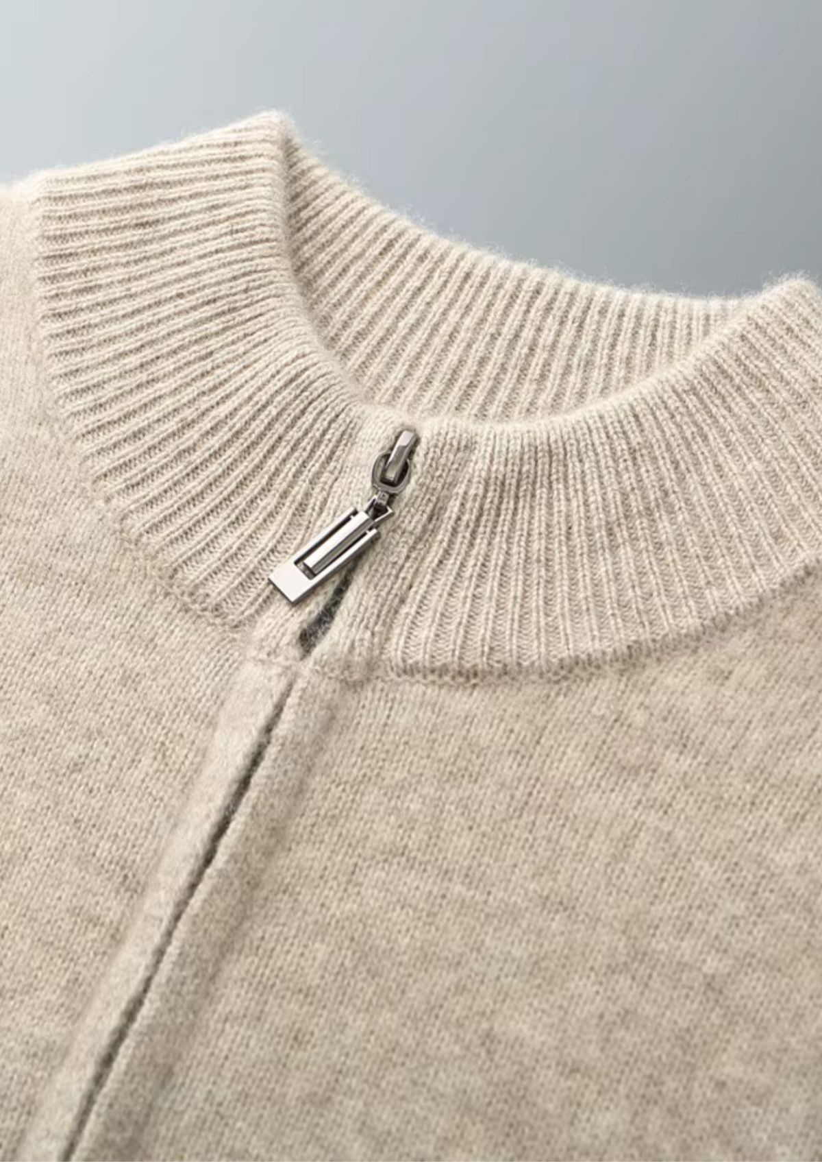 Herren Strickjacke mit Reißverschluss und Ripp-Stehkragen