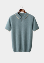 Herren Feinstrick-Poloshirt mit Kontrastpaspel und Kurzen Ärmeln