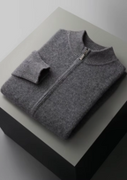 Herren Strickjacke mit Reißverschluss und Ripp-Stehkragen