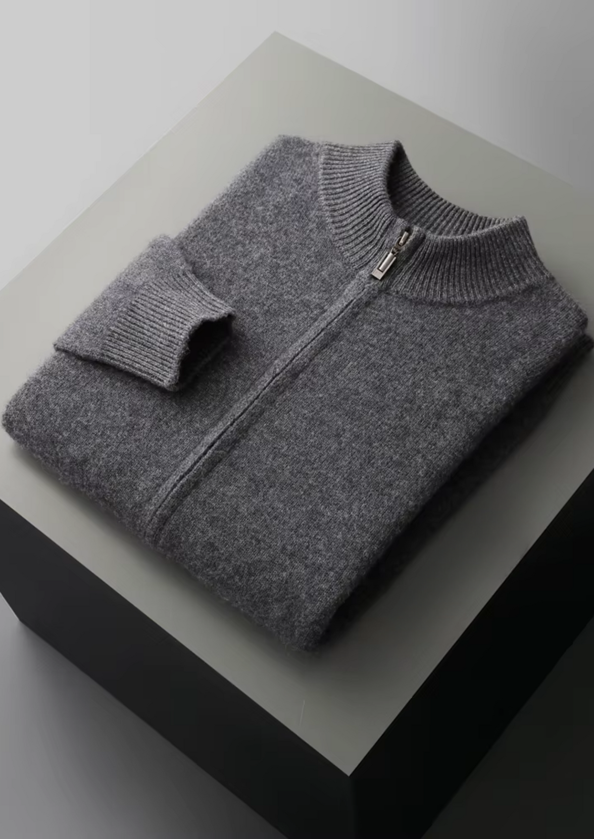 Herren Strickjacke mit Reißverschluss und Ripp-Stehkragen