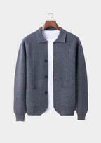 Herren Hemdjacke aus Strick mit Knopfleiste und Aufgesetzten Taschen
