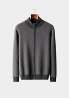 Herren Strickjacke mit Reißverschluss und Zweifarbigem Strickmuster