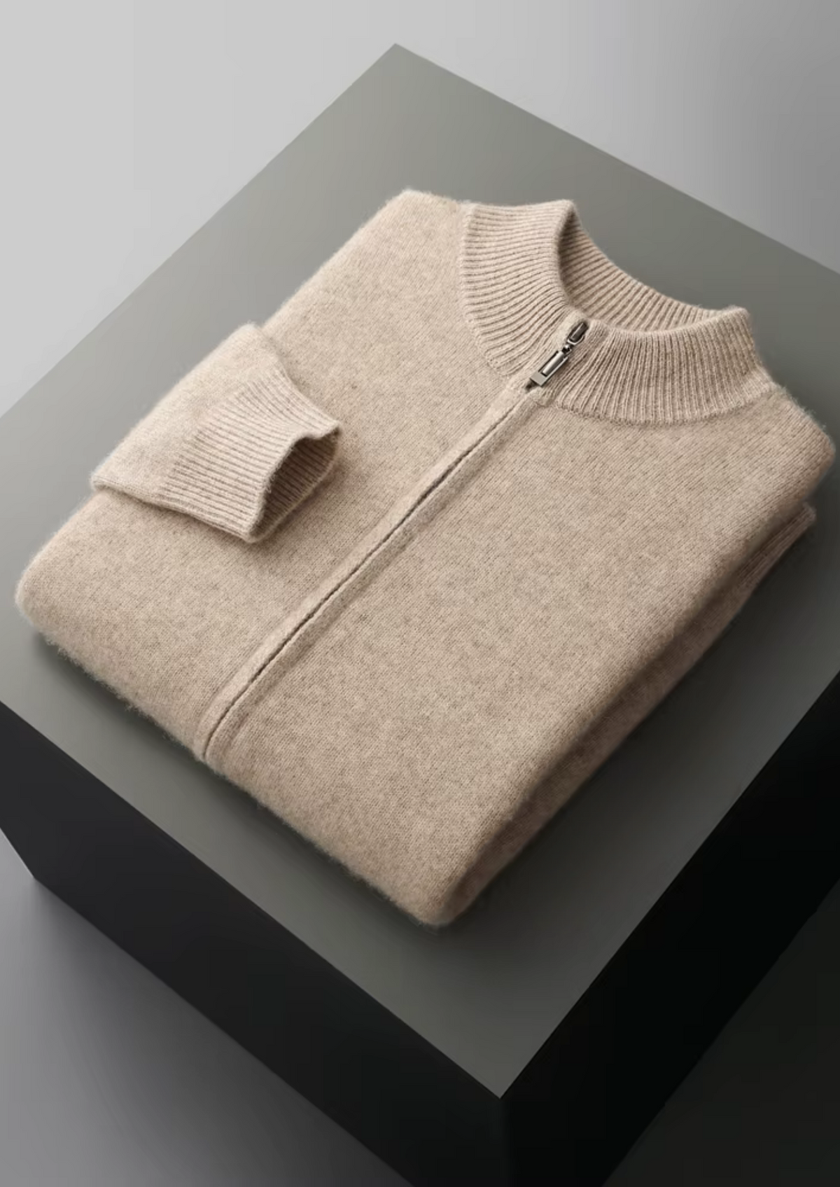 Herren Strickjacke mit Reißverschluss und Ripp-Stehkragen