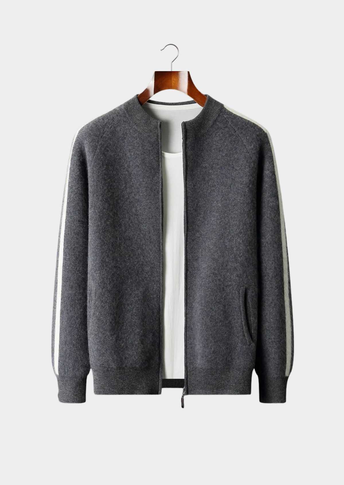Herren Strickjacke mit Reißverschluss und Kontraststreifen an den Ärmeln