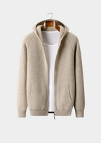 Herren Rippstrick-Kapuzenjacke mit Reißverschluss und Eingrifftaschen
