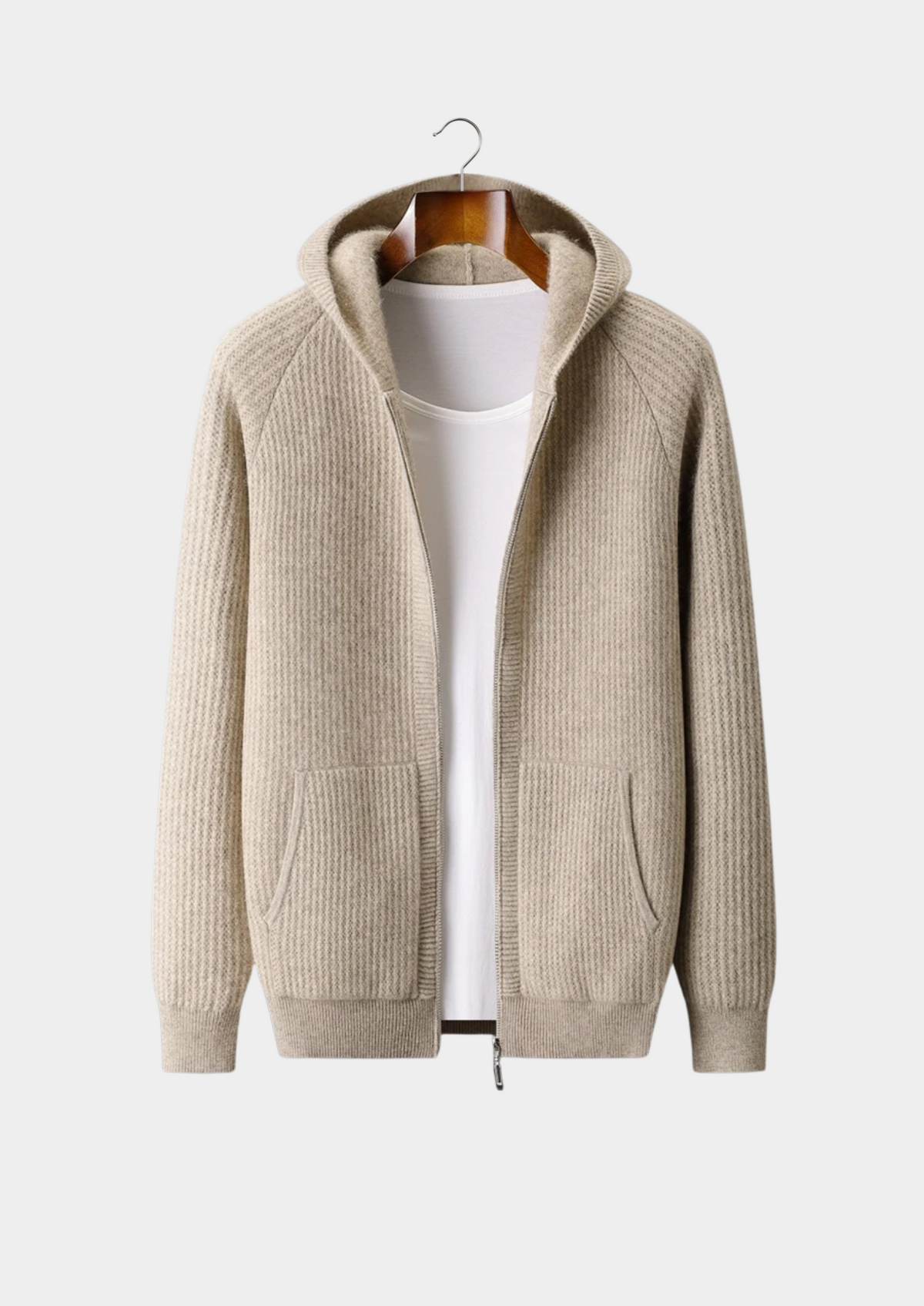 Herren Rippstrick-Kapuzenjacke mit Reißverschluss und Eingrifftaschen