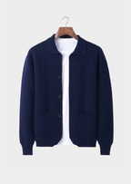 Herren Hemdjacke aus Strick mit Knopfleiste und Aufgesetzten Taschen