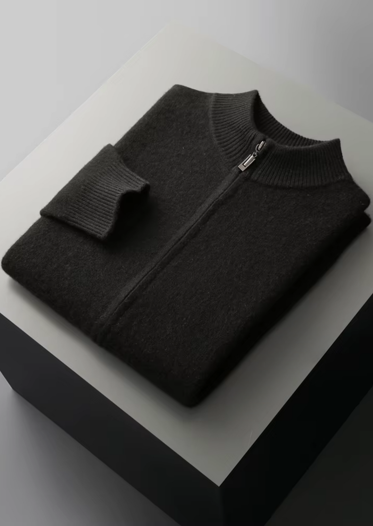Herren Strickjacke mit Reißverschluss und Ripp-Stehkragen