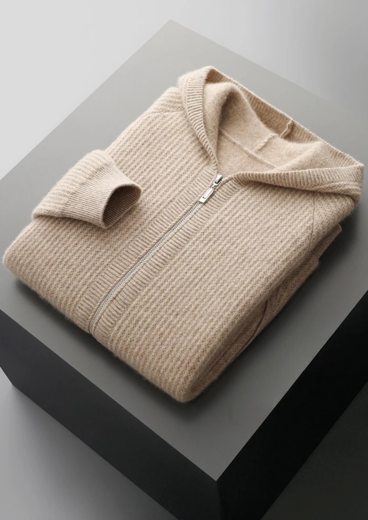 Herren Rippstrick-Kapuzenjacke mit Reißverschluss und Eingrifftaschen