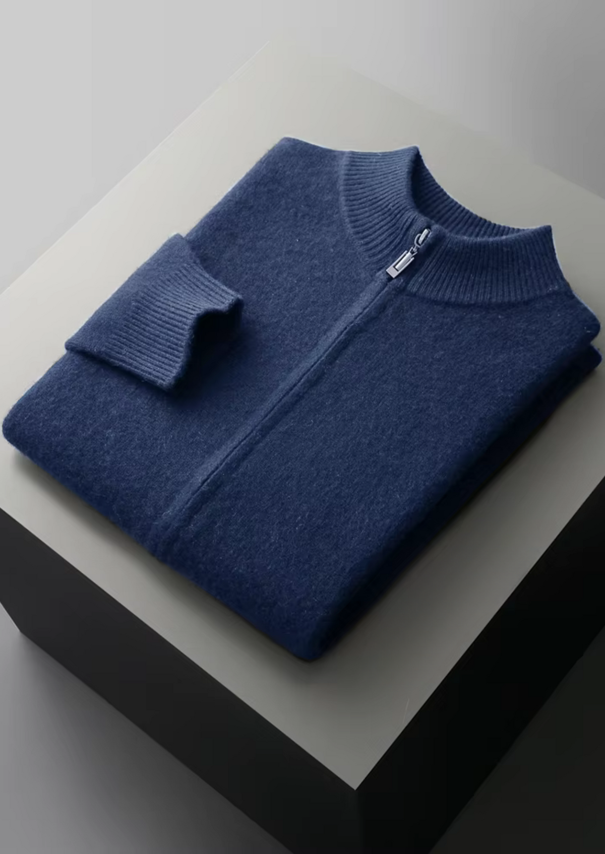 Herren Strickjacke mit Reißverschluss und Ripp-Stehkragen
