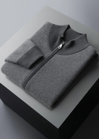 Herren Strickjacke mit Reißverschluss und Zweifarbigem Strickmuster