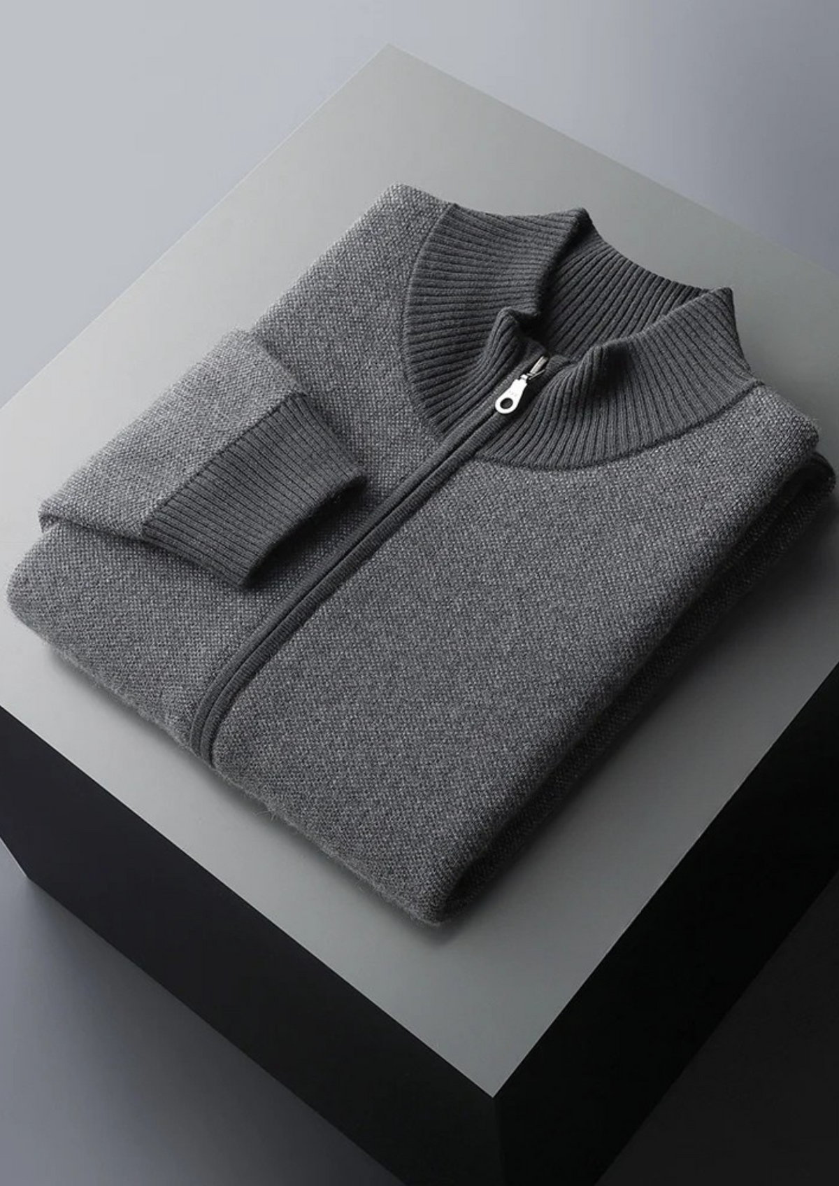 Herren Strickjacke mit Reißverschluss und Zweifarbigem Strickmuster