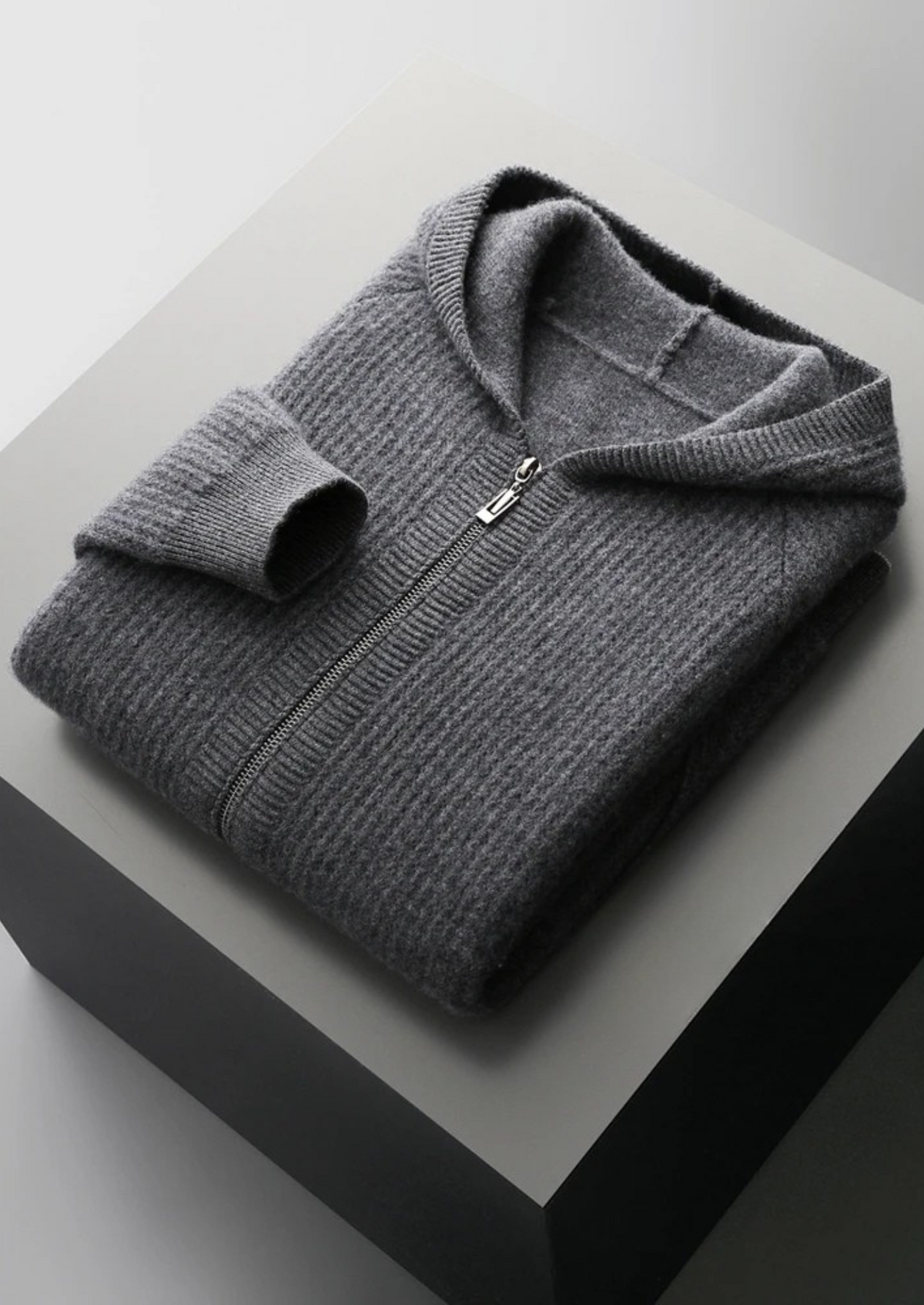 Herren Rippstrick-Kapuzenjacke mit Reißverschluss und Eingrifftaschen