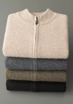Herren Strickjacke mit Reißverschluss und Ripp-Stehkragen