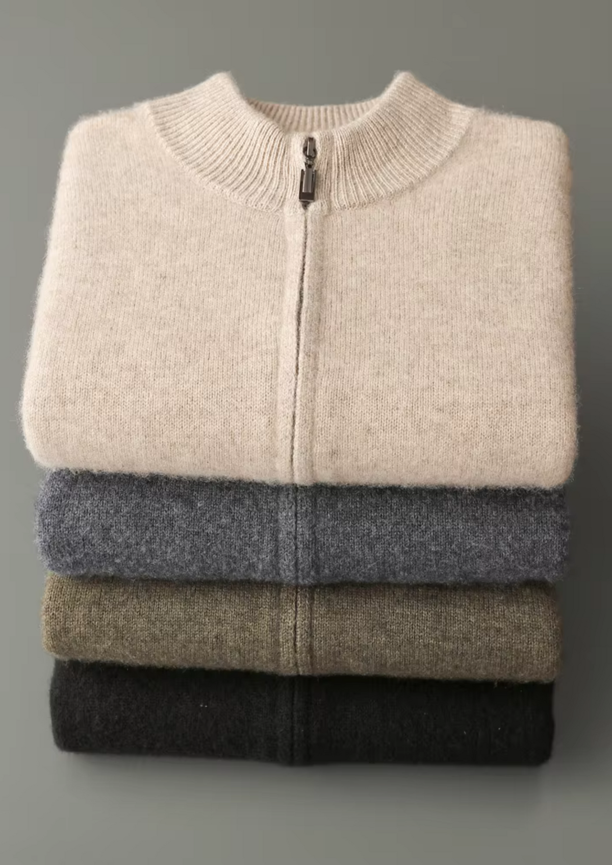 Herren Strickjacke mit Reißverschluss und Ripp-Stehkragen