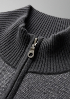 Herren Strickjacke mit Reißverschluss und Zweifarbigem Strickmuster