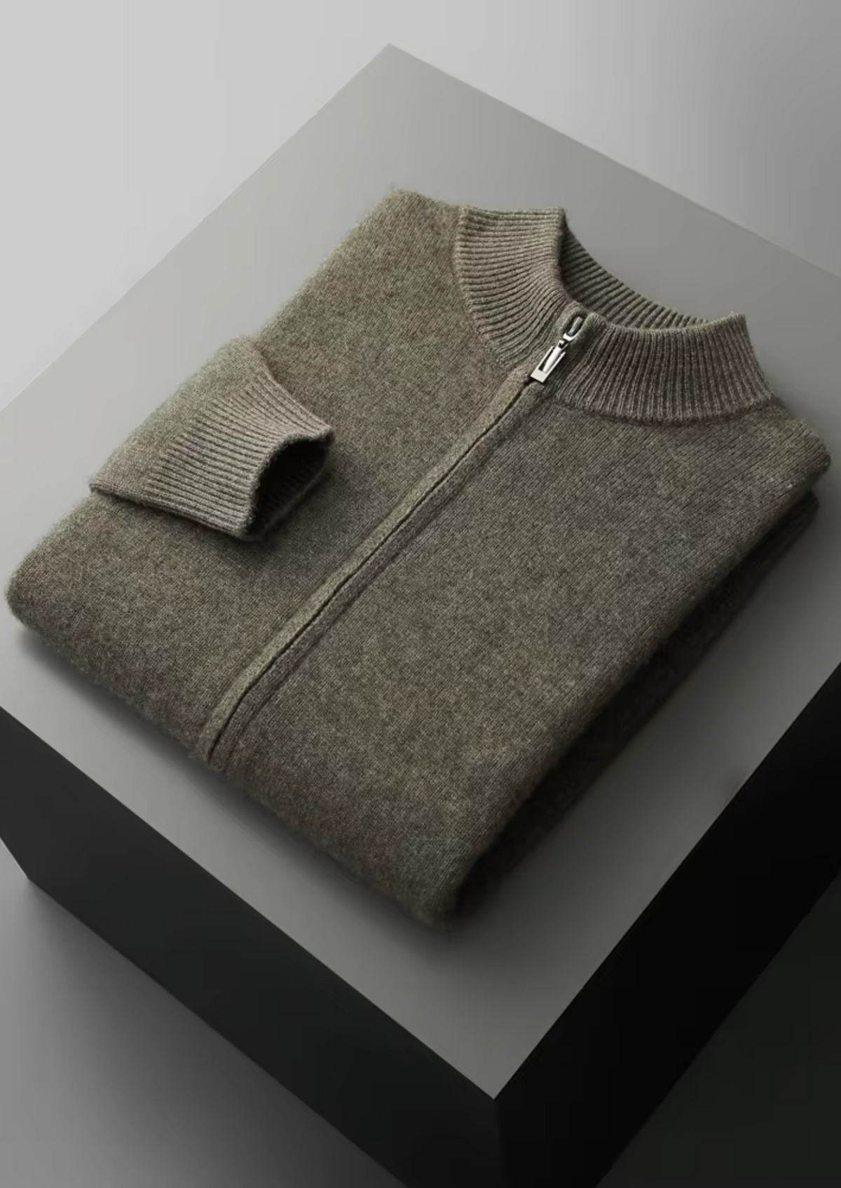 Herren Strickjacke mit Reißverschluss und Ripp-Stehkragen
