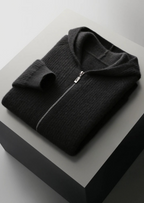 Herren Rippstrick-Kapuzenjacke mit Reißverschluss und Eingrifftaschen