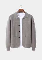 Herren Hemdjacke aus Strick mit Knopfleiste und Aufgesetzten Taschen