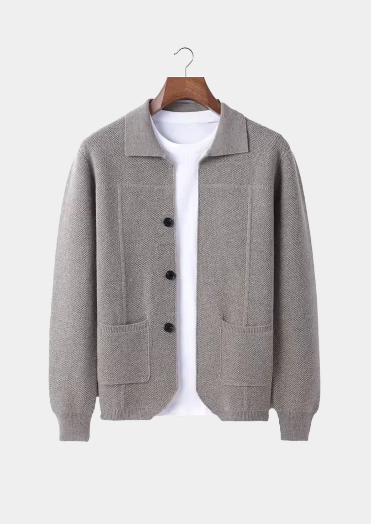 Herren Hemdjacke aus Strick mit Knopfleiste und Aufgesetzten Taschen