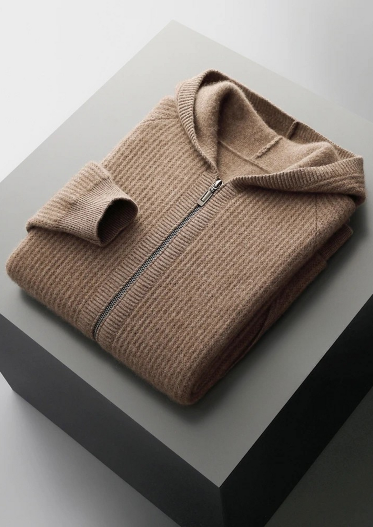 Herren Rippstrick-Kapuzenjacke mit Reißverschluss und Eingrifftaschen