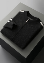 Herren Strickjacke mit Reißverschluss und Kontraststreifen an den Ärmeln