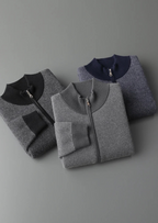 Herren Strickjacke mit Reißverschluss und Zweifarbigem Strickmuster