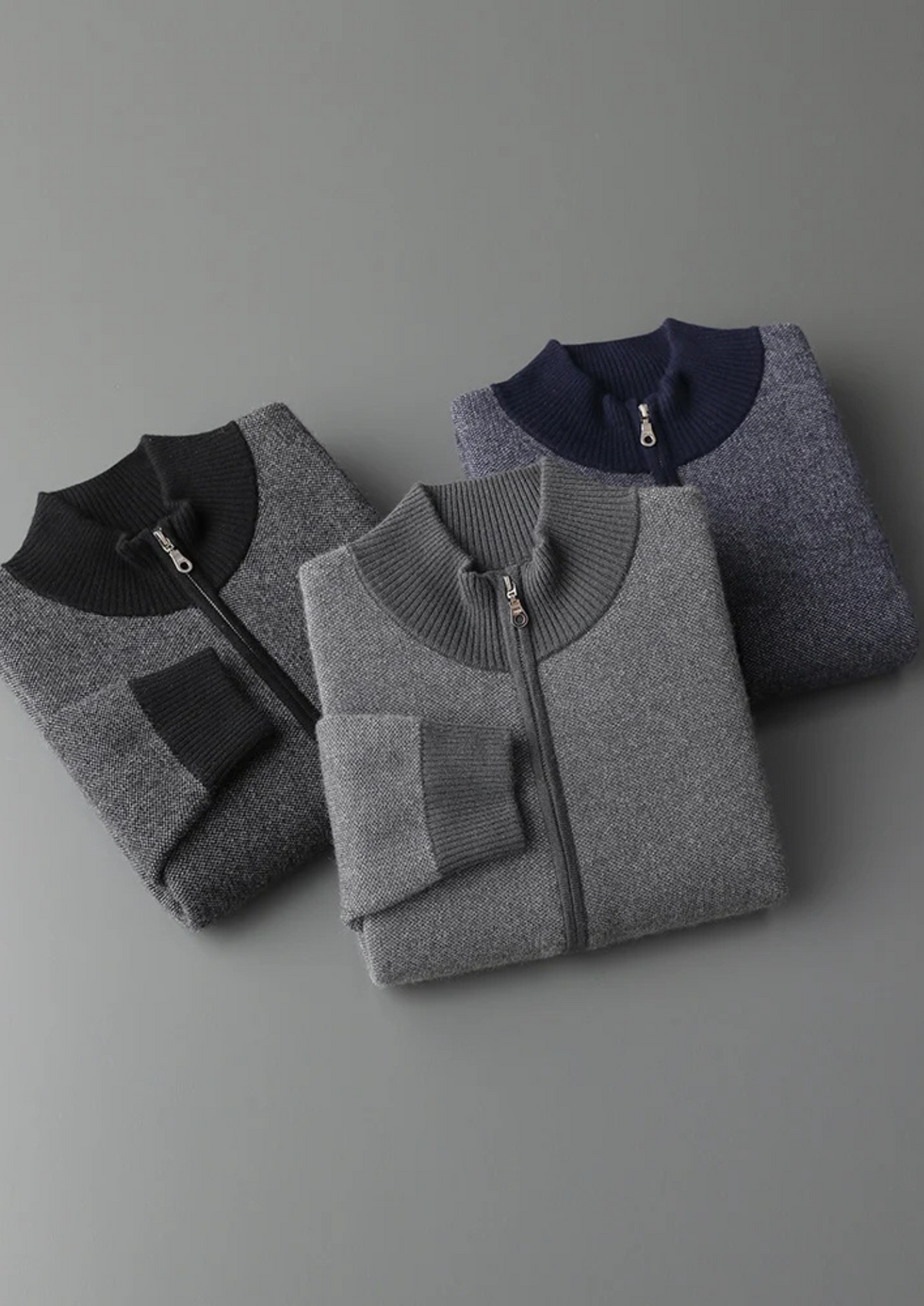 Herren Strickjacke mit Reißverschluss und Zweifarbigem Strickmuster