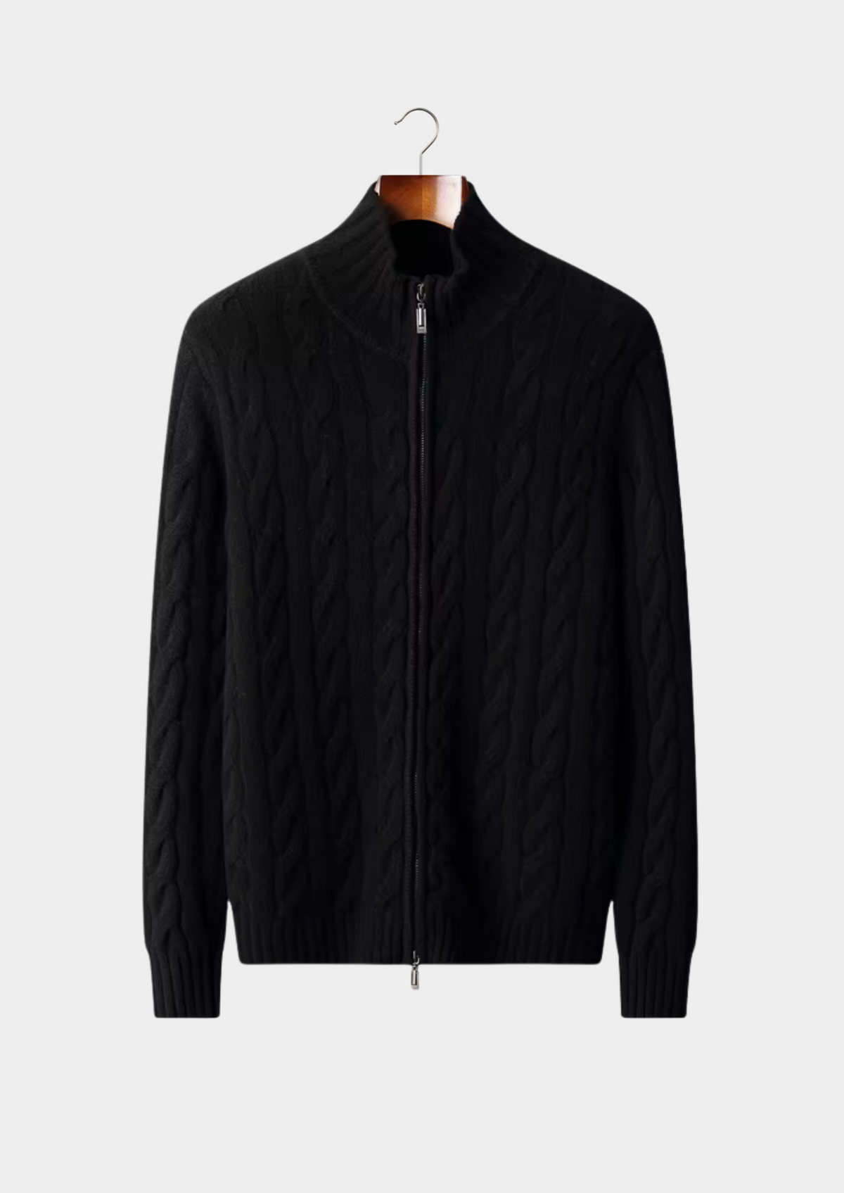 Herren Strickjacke mit Zweiwege-Reißverschluss und Zopfmuster