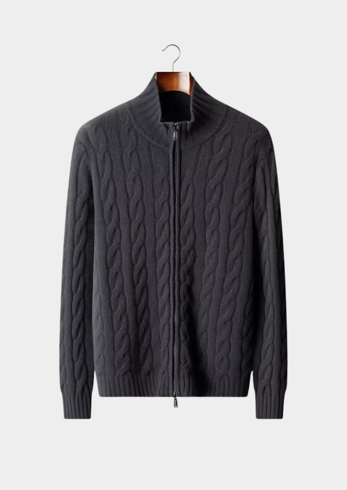 Herren Strickjacke mit Zweiwege-Reißverschluss und Zopfmuster