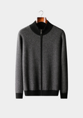 Herren Strickjacke mit Reißverschluss und Zweifarbigem Strickmuster