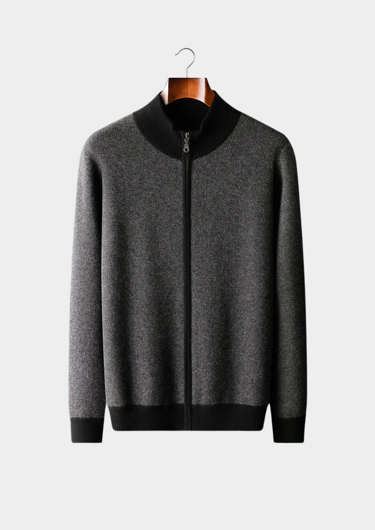 Herren Strickjacke mit Reißverschluss und Zweifarbigem Strickmuster