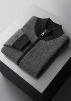 Herren Strickjacke mit Reißverschluss und Zweifarbigem Strickmuster