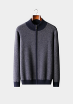 Herren Strickjacke mit Reißverschluss und Zweifarbigem Strickmuster