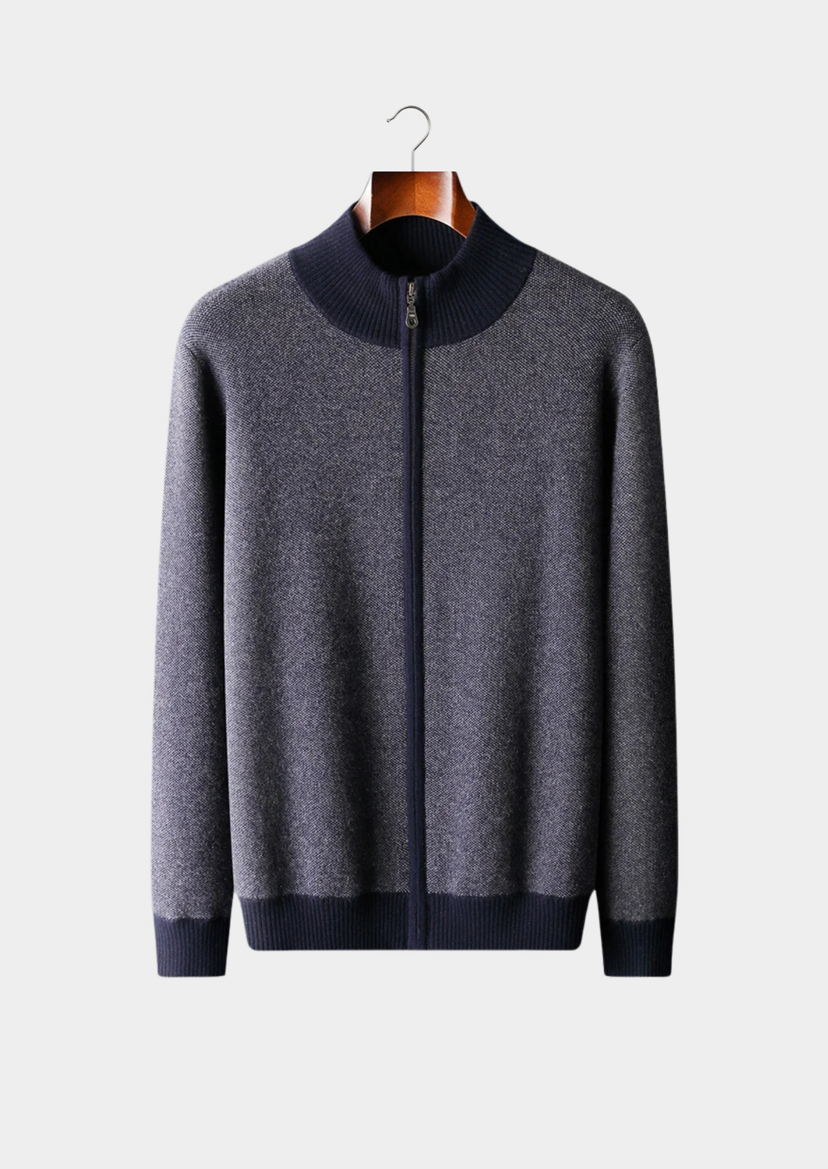 Herren Strickjacke mit Reißverschluss und Zweifarbigem Strickmuster