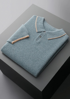 Herren Feinstrick-Poloshirt mit Kontrastpaspel und Kurzen Ärmeln
