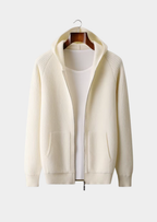 Herren Rippstrick-Kapuzenjacke mit Reißverschluss und Eingrifftaschen