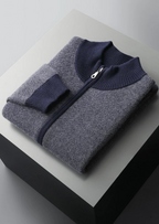 Herren Strickjacke mit Reißverschluss und Zweifarbigem Strickmuster