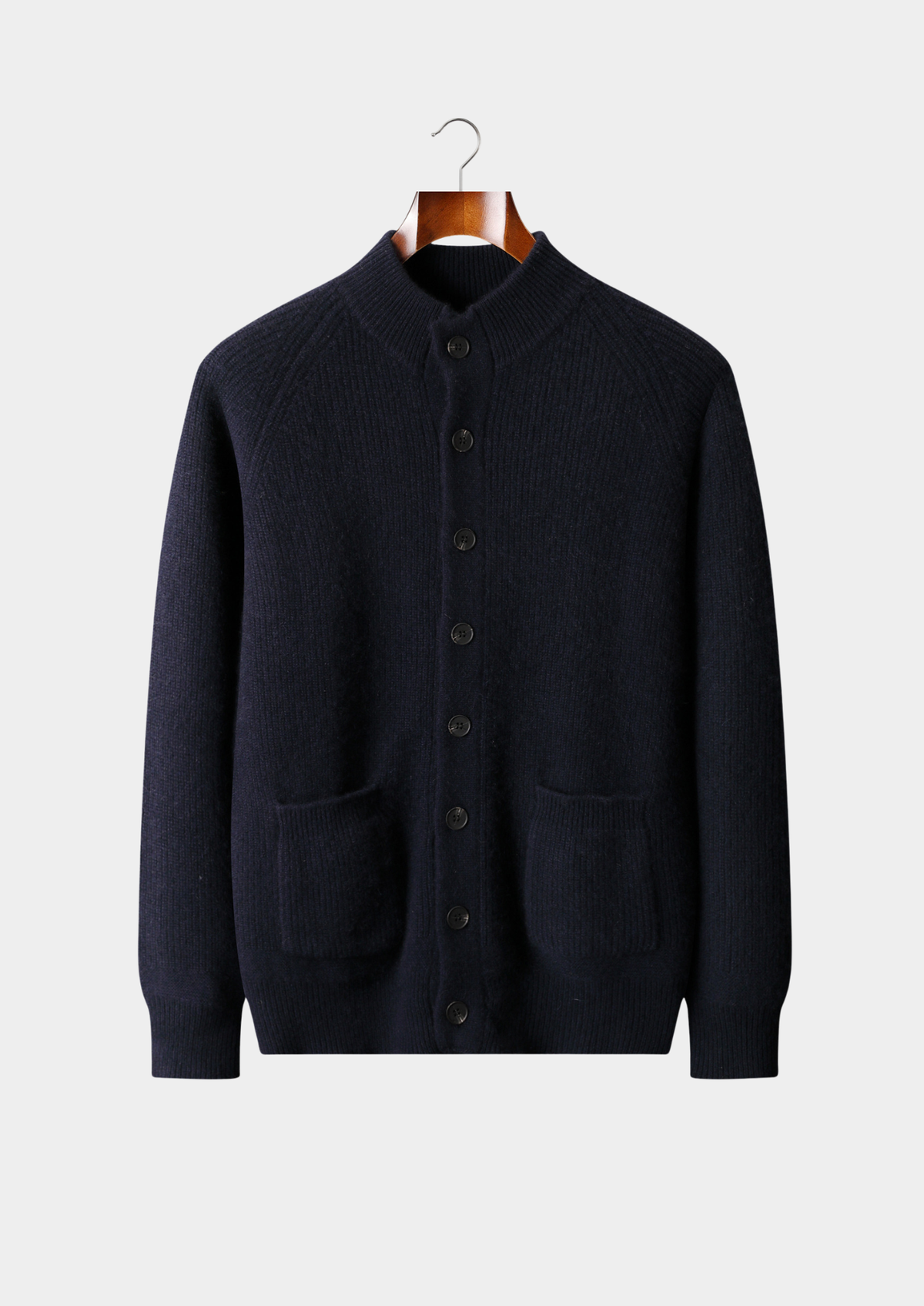 Herren Strickjacke mit Stehkragen und Aufgesetzten Taschen