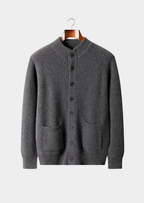 Herren Strickjacke mit Stehkragen und Aufgesetzten Taschen