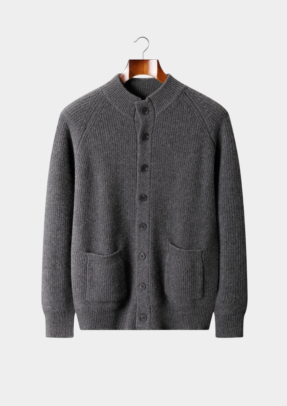 Herren Strickjacke mit Stehkragen und Aufgesetzten Taschen
