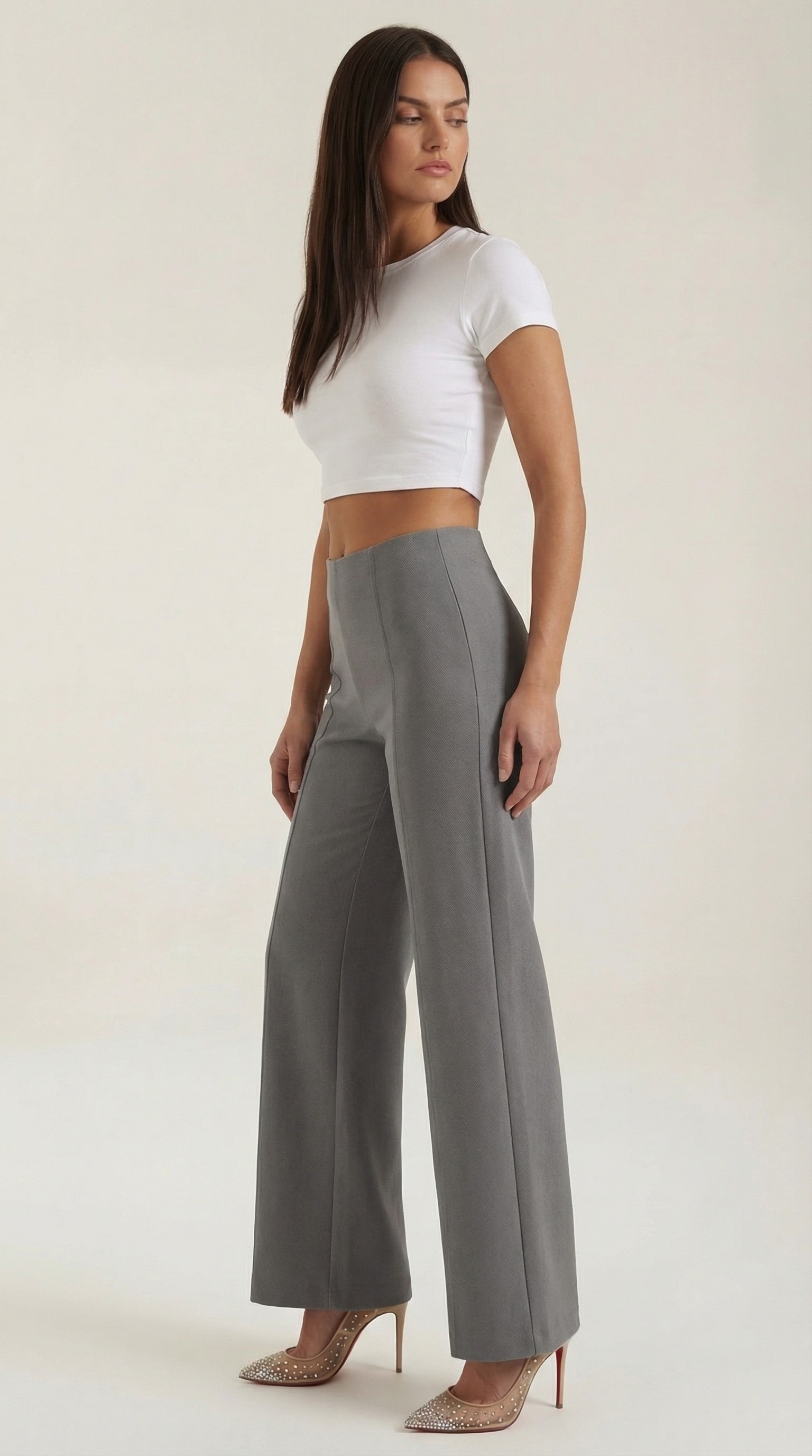Damen Baggy Hose mit Mittelhohem Bund und Bügelfalten
