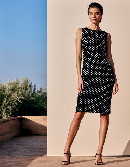 Damen ärmelloses Midikleid mit Punktemuster und körpernahem Schnitt Ansicht 2