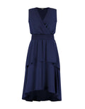 Damen ärmelloses Midikleid mit Wickelausschnitt und Stufenrock
