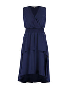Damen ärmelloses Midikleid mit Wickelausschnitt und Stufenrock