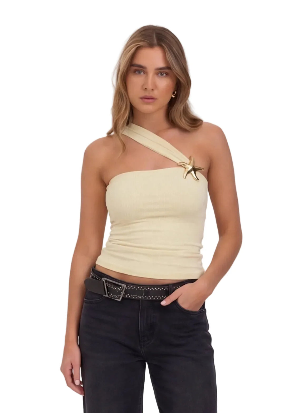 Damen Asymmetrisches Top mit freier Schulter und Zierdetail