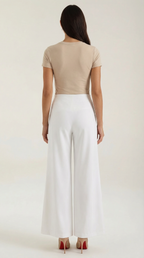 Damen Baggy Hose mit Mittelhohem Bund und Bügelfalten